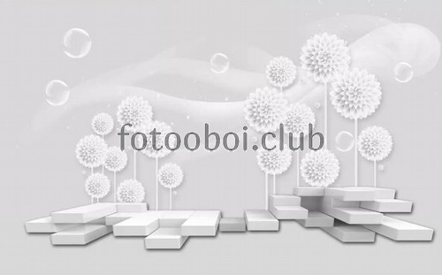 одуванчики, цветы, 3д, пузыри, 3d